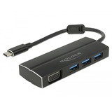 DeLOCK 63932 hub de interfaz USB 3.2 Gen 1 (3.1 Gen 1) Type-C 5000 Mbit/s Negro, Hub USB negro, USB 3.2 Gen 1 (3.1 Gen 1) Type-C, USB 3.2 Gen 1 (3.1 Gen 1) Type-A, 5000 Mbit/s, Negro, Aluminio, 0,15 m