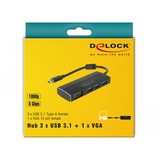 DeLOCK 63932 hub de interfaz USB 3.2 Gen 1 (3.1 Gen 1) Type-C 5000 Mbit/s Negro, Hub USB negro, USB 3.2 Gen 1 (3.1 Gen 1) Type-C, USB 3.2 Gen 1 (3.1 Gen 1) Type-A, 5000 Mbit/s, Negro, Aluminio, 0,15 m
