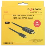 DeLOCK 85258 adaptador de cable de vídeo 1 m USB Tipo C HDMI Negro negro, 1 m, USB Tipo C, HDMI, Macho, Macho, Oro