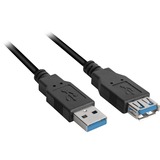 Sharkoon 3m, 2xUSB3.0-A cable USB USB 3.2 Gen 1 (3.1 Gen 1) USB A Negro, Cable alargador negro, 2xUSB3.0-A, 3 m, USB A, USB A, USB 3.2 Gen 1 (3.1 Gen 1), Macho/Hembra, Negro