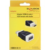 DeLOCK 65586 cambiador de género para cable HDMI-A VGA Negro, Blanco, Adaptador negro, HDMI-A, VGA, Negro, Blanco
