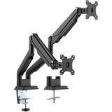 Digitus Soporte de monitor universal doble con muelle neumático y fijación a presión negro, Abrazadera, 9 kg, 38,1 cm (15"), 81,3 cm (32"), 100 x 100 mm, Negro