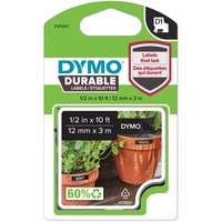 Dymo Etiquetas duraderas D1 auténticas de | Impresión blanca sobre cinta negra | 12 mm x 3 m | Cinta de etiquetado para rotuladoras LabelManager, Cinta de escritura Blanco sobre negro, Negro, Vinilo, Bélgica, -40 - 80 °C, DYMO