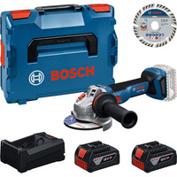 Bosch Set de herramientas amoladora angular a batería 18 voltios con 2 baterías de 5.0 amperios hora y disco de corte 125 en L-BOXX, Kit de herramientas en caja