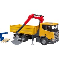 bruder Scania Super 560R camión de obra con grúa y 2 palets, Automóvil de construcción 