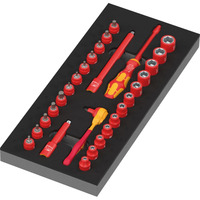 Wera Inserto de espuma 8007 A VDE Zyklop VDE Carraca Set 1, 1/4", Llave de tubo negro/Rojo