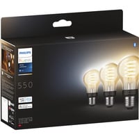 Philips Hue White Ambiance Lámpara de Filamento E27 A60 Paquete de Tres 550, Lámpara LED 