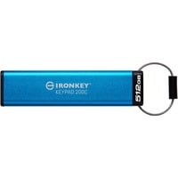 Kingston IronKey Keypad 200C USB-C de 512 GB 200C, FIPS 140-3 nivel 3 (pendiente) AES-256, Lápiz USB FIPS 140-3 nivel 3 (pendiente) AES-256, 512 GB, USB Tipo C, 3.2 Gen 1 (3.1 Gen 1), 280 MB/s, Funda, Azul