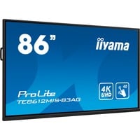 iiyama TE8612MIS-B3AG pantalla de señalización Diseño de quiosco 2,17 m (85.6") LCD Wifi 400 cd / m² 4K Ultra HD Negro Pantalla táctil Procesador incorporado Android 11 24/7, Pantalla de gran formato negro (mate), Diseño de quiosco, 2,17 m (85.6"), LCD, 3840 x 2160 Pixeles, Wifi, 24/7