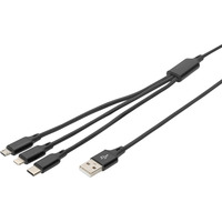 Digitus Cable de carga 3 en 1, USB-A > Lightning + USB-C + Micro-USB negro