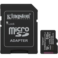Kingston 512GB microSDXC Canvas Select Plus Gen3 150MB/s A1 (Incluye adaptador de SD), Tarjeta de memoria negro, 512 GB, MicroSDXC, Clase 10, UHS-I, 150 MB/s, Class 3 (U3)