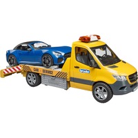 bruder MB Sprinter Transportador de autos con módulo de luz y sonido, Automóvil de construcción naranja/Azul