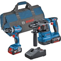 Bosch Set combinado Taladro atornillador percutor inalámbrico GSB 18V-45 + Martillo perforador inalámbrico GBH 18V-22 azul