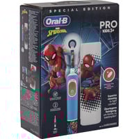 Braun Vitality Pro Kids Spiderman Niño Cepillo dental oscilante Azul, Rojo, Cepillo de dientes eléctrico azul/blanco, Niño, Cepillo dental oscilante, Cuidados diarios, Sensible, Super sensitive, Azul, Rojo, 7800 movimientos por minuto, 4 x 30 s
