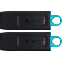 Kingston DataTraveler Unidad Flash USB 3.2 Exodia - Negro + turquesa - 2 unidades, Lápiz USB negro/Turquesa, 64 GB, USB tipo A, 3.2 Gen 1 (3.1 Gen 1), Tapa, 22 g, Negro, Turquesa