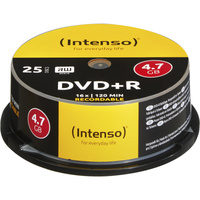 Intenso DVD+R 4.7GB, 16x 4,7 GB 25 pieza(s), DVDs vírgenes 16x, DVD+R, 120 mm, Caja para pastel, 25 pieza(s), 4,7 GB