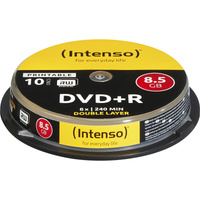 Intenso 1x10 DVD+R 8.5GB 8x Double Layer printable 8,5 GB DVD+R DL 10 pieza(s), DVDs vírgenes DVD+R DL, 120 mm, Imprimible, Caja para pastel, 10 pieza(s), 8,5 GB