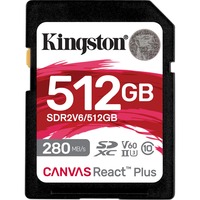 Kingston Canvas React Plus 512 GB SDXC UHS-II Clase 10, Tarjeta de memoria 512 GB, SDXC, Clase 10, UHS-II, 280 MB/s, 150 MB/s