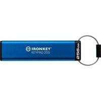 Kingston IronKey Keypad 200 de 256 GB, FIPS 140-3 nivel 3 (pendiente) cifrado AES-256, Lápiz USB azul, FIPS 140-3 nivel 3 (pendiente) cifrado AES-256, 256 GB, USB tipo A, 3.2 Gen 1 (3.1 Gen 1), 145 MB/s, Funda, Azul