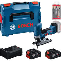 Bosch Set de sierra de calar inalámbrica con 2 baterías de 5,0 amperios-hora, cargador rápido y juego de hojas para sierra de calar en L-BOXX, Kit de herramientas en caja