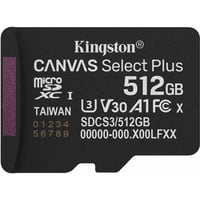 Kingston 512GB micSDXC Canvas Select Plus Gen3 150R A1 (Adaptador de SD no incluido), Tarjeta de memoria negro, 512 GB, MicroSDXC, Clase 10, UHS-I, 150 MB/s, Class 3 (U3)