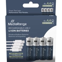 MediaRange Batería USB-C Li-Ion, Mignon AA I 1.5V | 1400 mAh, paquete de 4 