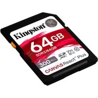 Kingston 64GB Canvas React Plus SDXC UHS-II 300R/260W U3 V90 for Full HD/4K/8K, Tarjeta de memoria negro, 64 GB, SD, Clase 10, UHS-II, 300 MB/s, 260 MB/s