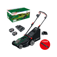 Bosch Cortacésped a batería Rotak18V2-43, 36 voltios (2x18V) + cuchilla + enchufe de mulching verde/Negro