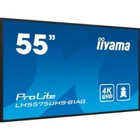 iiyama LH5575UHS-B1AG pantalla de señalización Pantalla plana para señalización digital 138,7 cm (54.6") LCD Wifi 500 cd / m² 4K Ultra HD Negro Procesador incorporado Android 11 24/7, Pantalla de gran formato negro (mate), Pantalla plana para señalización digital, 138,7 cm (54.6"), LCD, 3840 x 2160 Pixeles, Wifi, 24/7