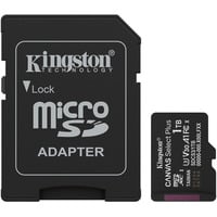 Kingston 1TB microSDXC Canvas Select Plus Gen3 150MB/s A1 (Incluye adaptador de SD), Tarjeta de memoria negro, 1 TB, MicroSDXC, Clase 10, UHS-I, 150 MB/s, Class 3 (U3)