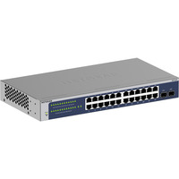 Netgear GS724T Gestionado L2+/L3 Gigabit Ethernet (10/100/1000) 1U Azul, Gris, Interruptor/Conmutador azul, Gestionado, L2+/L3, Gigabit Ethernet (10/100/1000), Bidireccional completo (Full duplex), Montaje en rack, 1U