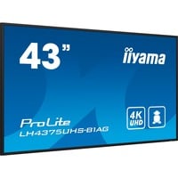 iiyama PROLITE LE4341S-B2 Pantalla plana para señalización digital 108 cm (42.5") LCD 350 cd / m² Full HD Negro 18/7, Pantalla de gran formato negro brillante, Pantalla plana para señalización digital, 108 cm (42.5"), LCD, 1920 x 1080 Pixeles, 18/7