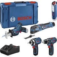 Bosch Juego de herramientas 12 voltios 5 piezas, GOP + GSR + GDR + GSA + GLI, Kit de herramientas azul