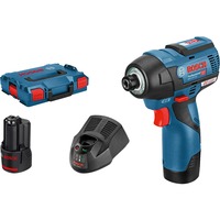 Bosch 0 601 9E0 005 atornilladora de impacto con batería 1/4" 3100 RPM 110 Nm Negro, Azul 12 V, Tornillo de percusión azul/Negro, Llave de impacto, Negro, Azul, 1/4", 3100 RPM, 110 Nm, 1200 RPM