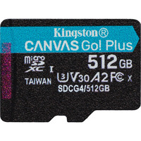 Kingston 512 GB microSDXC Canvas Go Plus Gen4 200R A2 U3 Paquete individual sin ADP, Tarjeta de memoria negro, 512 GB, MicroSD, Clase 10, UHS-I, 200 MB/s, 160 MB/s