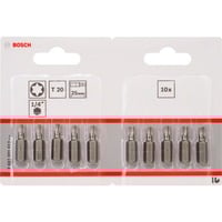 Bosch Punta de atornillar extra dura, Bit 10 pieza(s), Torx, T20, Acero, 25 mm, 25,4 / 4 mm (1 / 4")