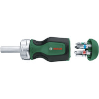 Bosch Destornillador de carraca corto + 6 puntas verde/Negro