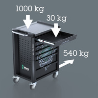 Wera 9706 Tool Rebel Carro de taller Stainless 2, con equipamiento, Carros de herramienta negro/Plateado