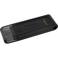 Kingston DataTraveler 256GB USB-C 3.2 Gen 1 70, Lápiz USB negro, 256 GB, USB Tipo C, 3.2 Gen 1 (3.1 Gen 1), Tapa, 7 g, Negro
