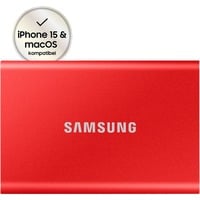 SAMSUNG Portable SSD T7 1 TB USB Tipo C 3.2 Gen 2 (3.1 Gen 2) Rojo, Unidad de estado sólido rojo, 1 TB, USB Tipo C, 3.2 Gen 2 (3.1 Gen 2), 1050 MB/s, Protección mediante contraseña, Rojo