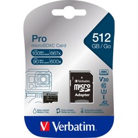 Verbatim 47046 memoria flash 512 GB MicroSDXC UHS-I Clase 10, Tarjeta de memoria negro, 512 GB, MicroSDXC, Clase 10, UHS-I, 100 MB/s, 90 MB/s