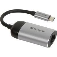 Verbatim USB 3.2 Gen 1, USB-C enchufe > RJ-45 toma de corriente, Adaptador plateado/Negro