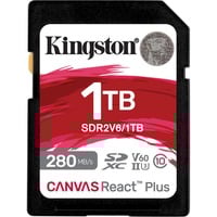 Kingston Canvas React Plus 1 TB SDXC UHS-II Clase 10, Tarjeta de memoria 1 TB, SDXC, Clase 10, UHS-II, 280 MB/s, 150 MB/s