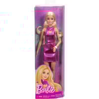 Mattel Barbie Fashionista Muñeca con vestido metálico rosa con recorte en forma de corazón, Muñecos 