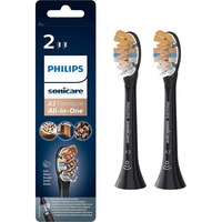 Philips A3 Premium All-in-One HX9092/11 Pack de 2 cabezales negros de cepillos Sonicare, Cabezal de cepillo negro, 2 pieza(s), Negro, 3 mes(es), Suave, Caucho, Philips