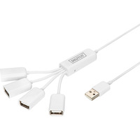 Digitus Hub USB Slim Spider, conector USB-A 2.0 > 4x puerto USB-A blanco