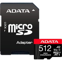ADATA High Endurance 512 GB MicroSDXC UHS-I Clase 10, Tarjeta de memoria 512 GB, MicroSDXC, Clase 10, UHS-I, 100 MB/s, 85 MB/s