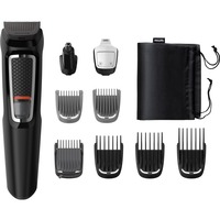 Philips MULTIGROOM Series 3000 MG3740/15 Cara y cabello 9 en 1, Cortador de pelo negro, Negro, Rectángulo, Barba, Oído, Ceja, Bigote, Nariz, Acero inoxidable, Batería, 60 min