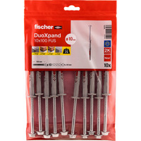 fischer Taco de vástago largo DuoXpand 10x100 FUS, Pasador gris claro/Rojo