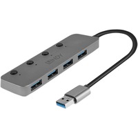 Lindy 43309 hub de interfaz USB 3.2 Gen 1 (3.1 Gen 1) Type-A 5 Mbit/s Gris, Hub USB USB 3.2 Gen 1 (3.1 Gen 1) Type-A, USB 3.2 Gen 1 (3.1 Gen 1) Type-A, 5 Mbit/s, Gris, Acrilonitrilo butadieno estireno (ABS), Aluminio, Policarbonato (PC), USB
